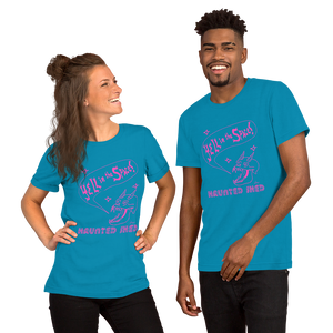 Haunted Shed 'Yell in Space' Unisex T-Shirt - Blue & Pink