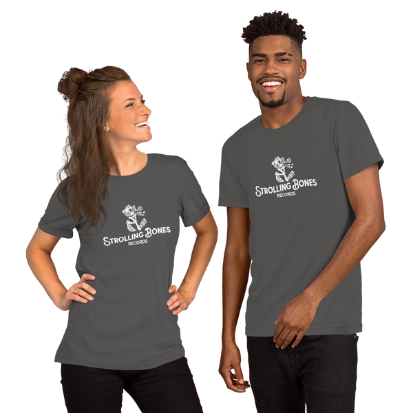 Strolling Bones White Text Logo Short Sleeve T-Shirt Grey