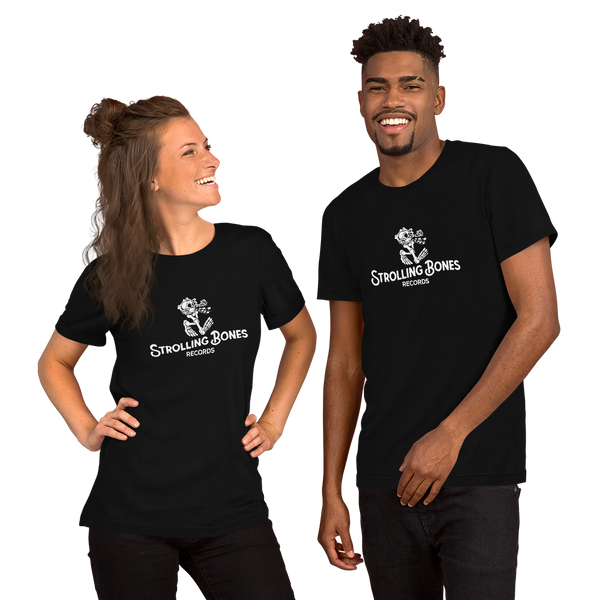 Strolling Bones White Text Logo Short Sleeve T-Shirt Black