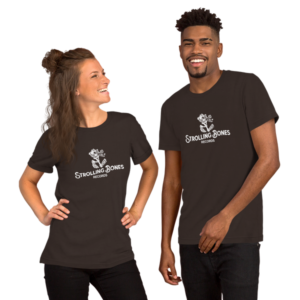 Strolling Bones White Text Logo Short Sleeve T-Shirt Brown
